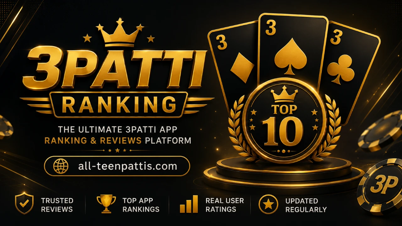 All Teen Pattis rewards banner showing amber promo callouts, withdrawal cues, and metallic directory tiles for Pakistan readers